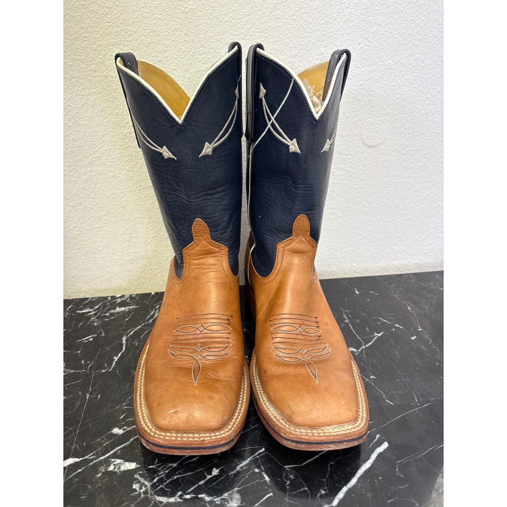 Anderson Bean Sand Angry Elk Navy Blue Leather Western Cowboy Boots 336660 8D